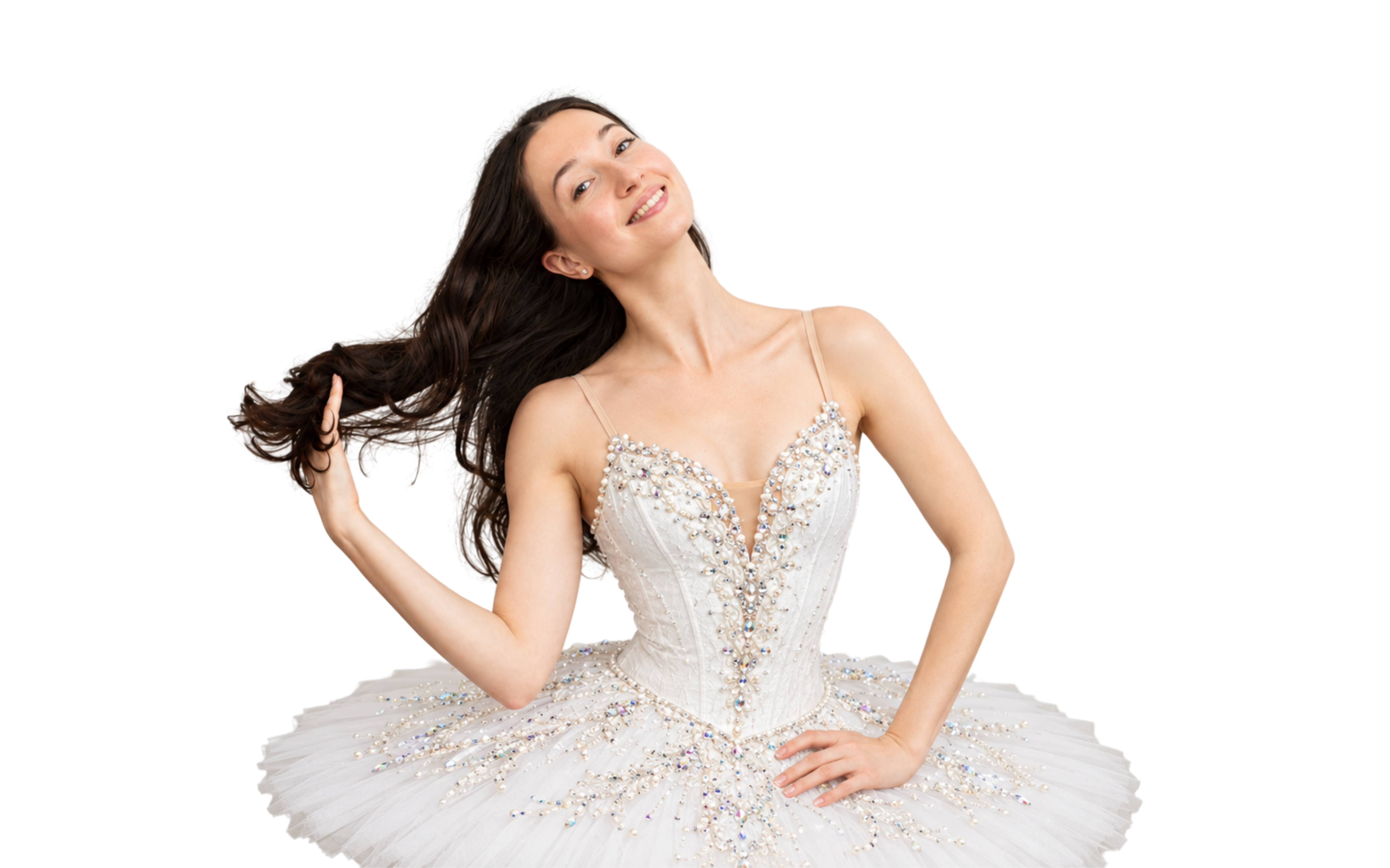 Nina Osman in a jewelled white tutu